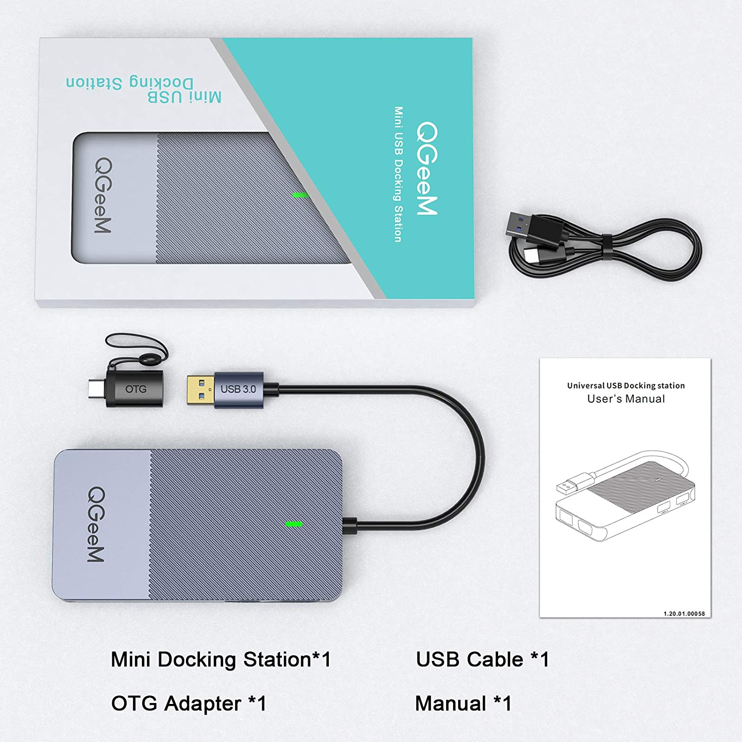  QGeeM Dockningsstation USB C  3.0 till dubbel HDMI VGA-adapter, 3xskärm - 6