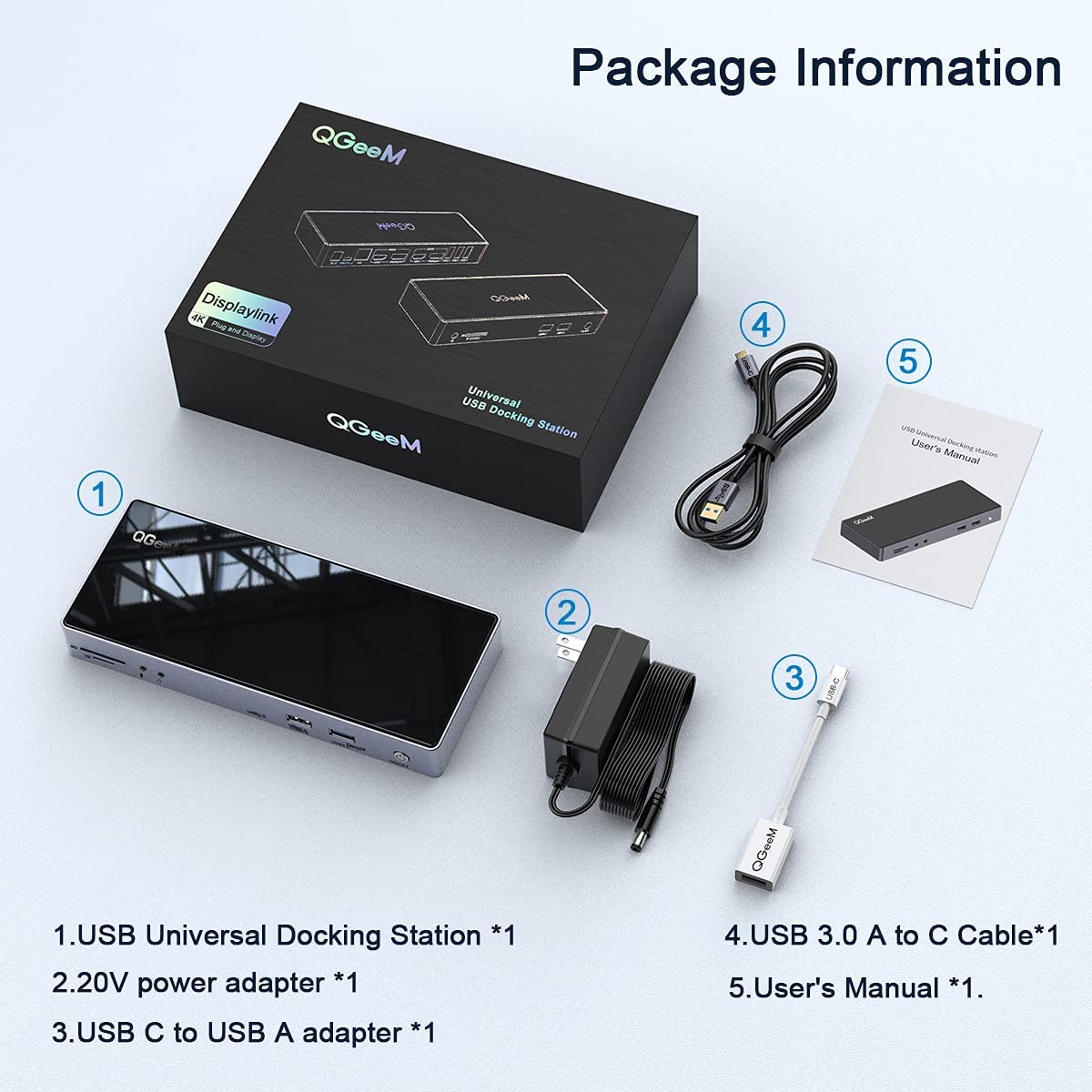   QGeeM Dockningsstation USB-C (5K / Dual 4K @ 60Hz), 2x skärm - 6