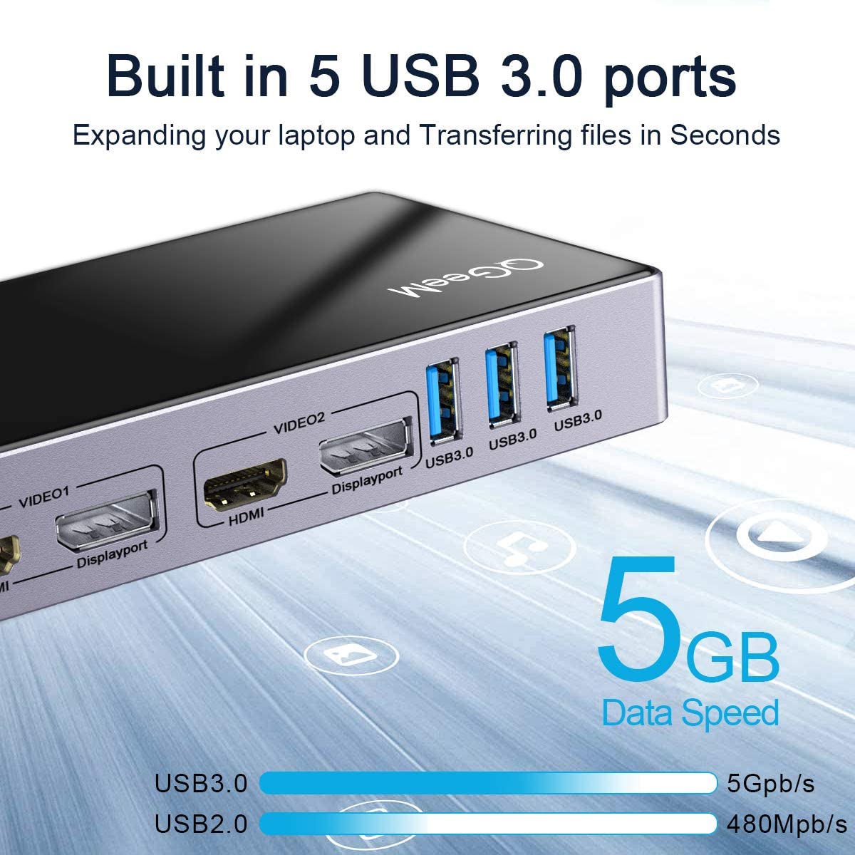   QGeeM Dockningsstation USB-C (5K / Dual 4K @ 60Hz), 2x skärm - 3
