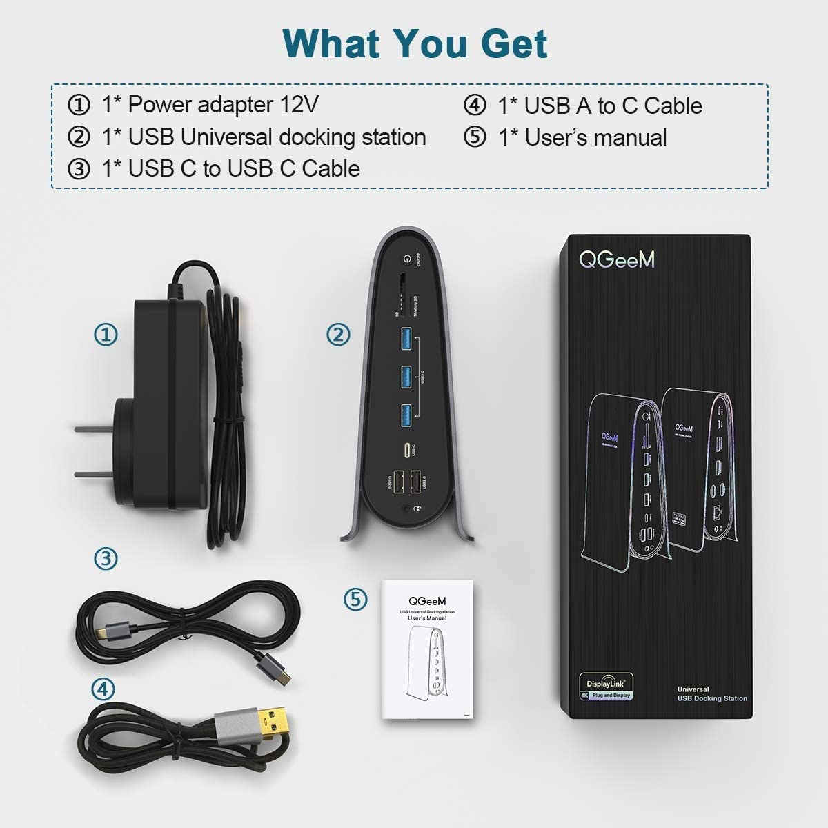 QGeem Dockningsstation 17 i 1 USB 3.0 Universal Laptop 4xskärm - 7