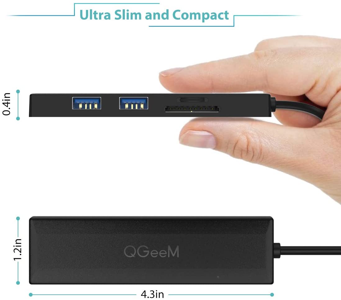 QGeeM Dockningsstation USB 3.0 ultrasmal data USB-hub, 3-portars USB 3.0 och SD- och TF-kortläsarnav med 0,8 m utökad kabel kompatibel - 3