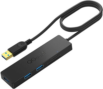 QGeeM Dockningsstation USB 3.0 ultrasmal data USB-hub, 3-portars USB 3.0 och SD- och TF-kortläsarnav med 0,8 m utökad kabel kompatibel