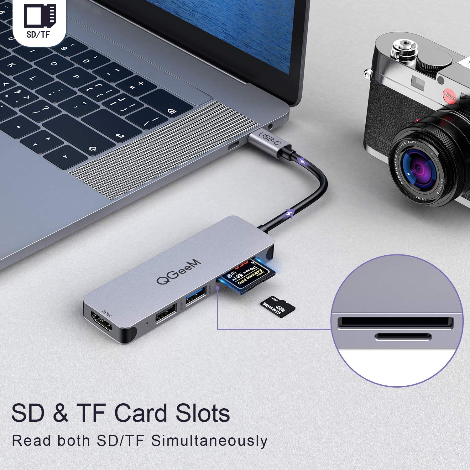 QGeeM Dockningsstation, 5-i-1 USB C  - 5