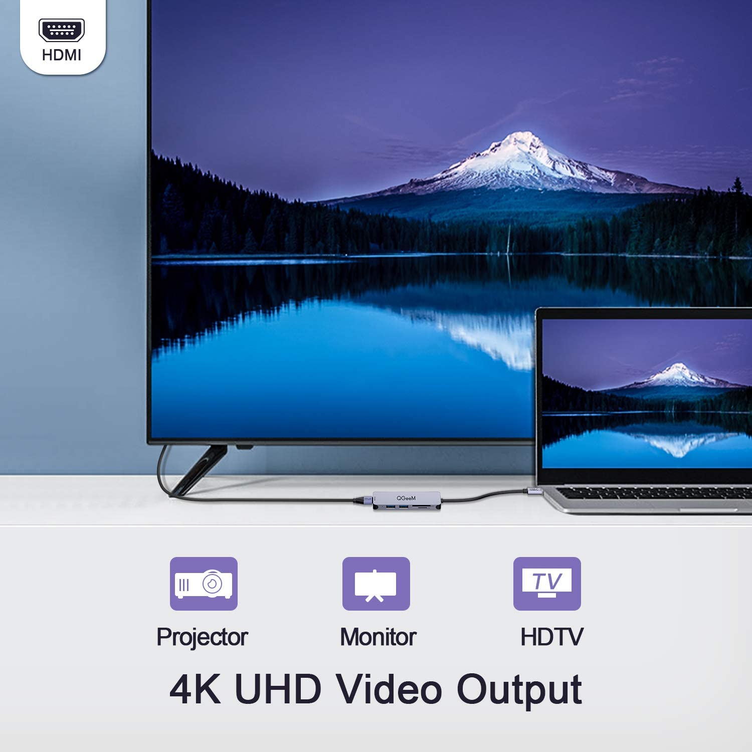 QGeeM Dockningsstation, 5-i-1 USB C  - 2