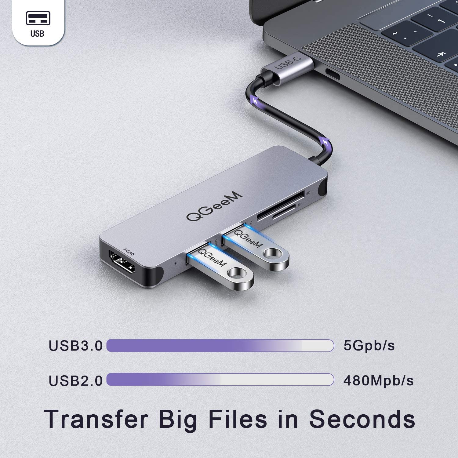 QGeeM Dockningsstation, 5-i-1 USB C  - 4