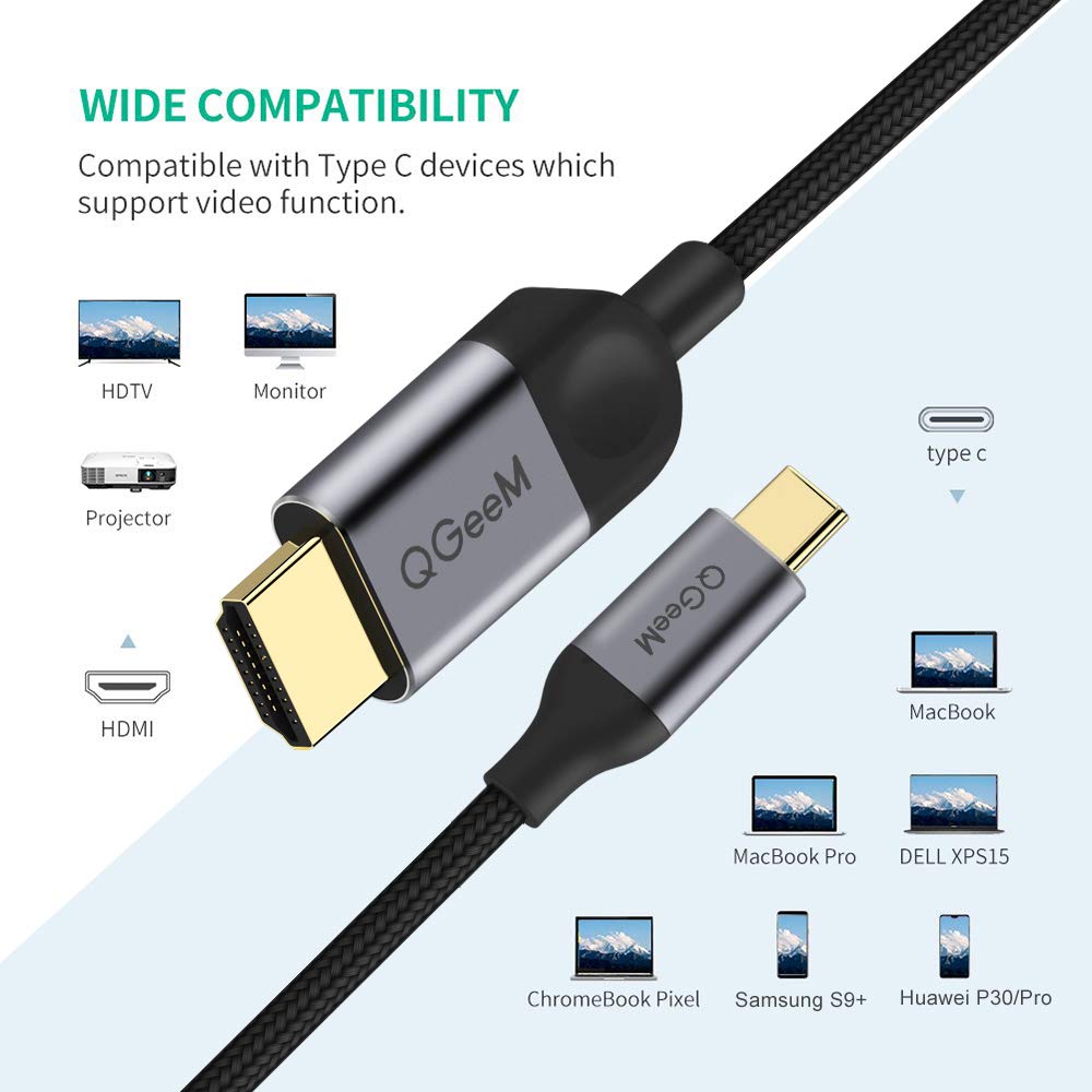 QGeeM 1,2 m USB typ C till HDMI-kabel 4K@30Hz - 5