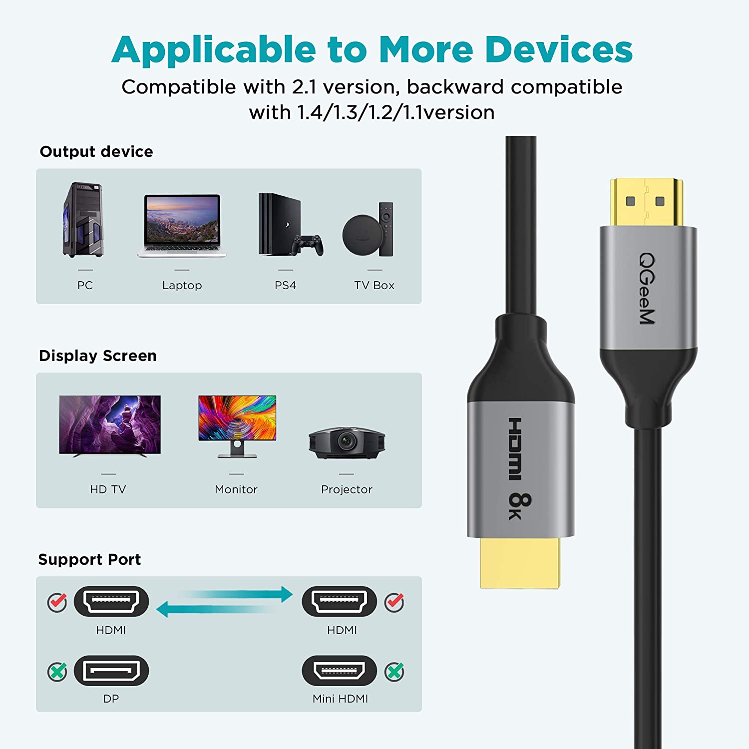 QGeeM HDMI 2,1 kabel 8K 1m - 2