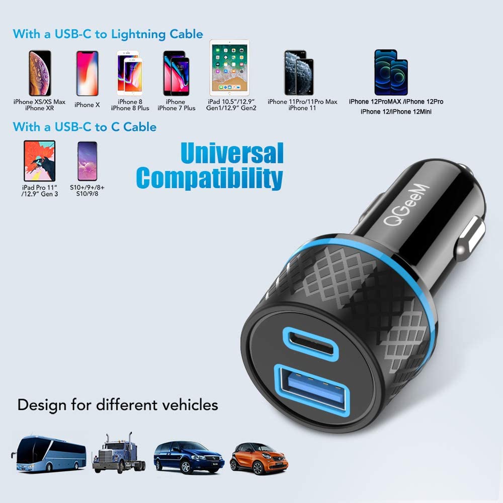 QGeeM Billaddare, USB c och USB A,  2-portars ,  42,5W - 11