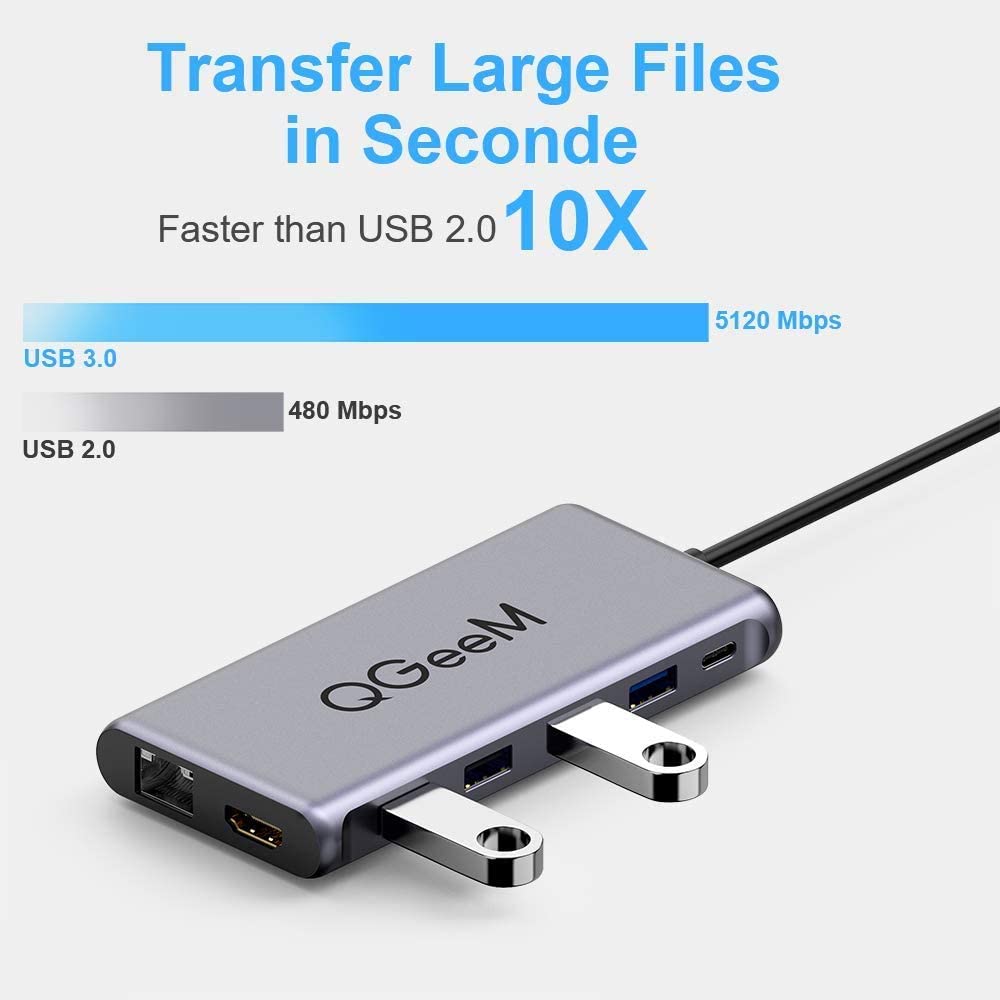  QGeeM Dockningsstation, USB C Hub, 12-i-1 4k60Hz, 3xskärm - 4