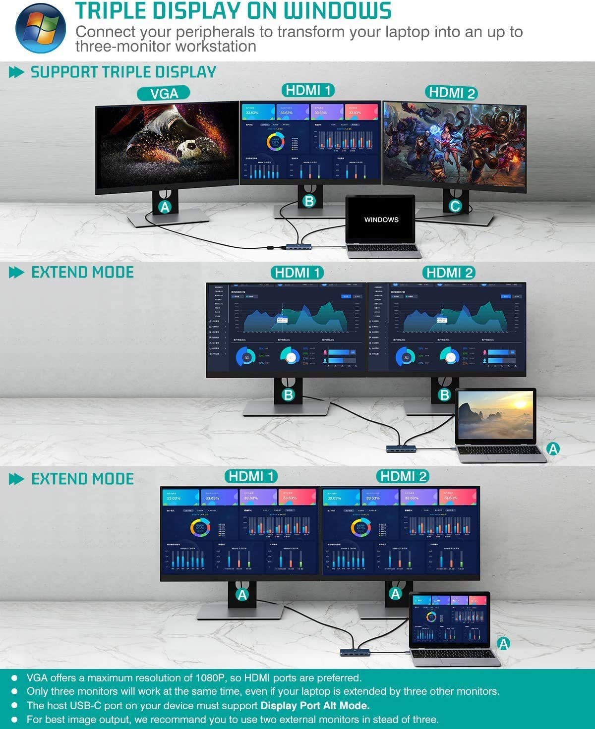 QGeeM Dockningsstation USB-C, 12-i-1, 4K60Hz 3xskärm - 4