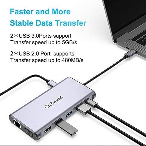 QGeeM Dockningsstation USB-C, 12-i-1, 4K60Hz 3xskärm - 7