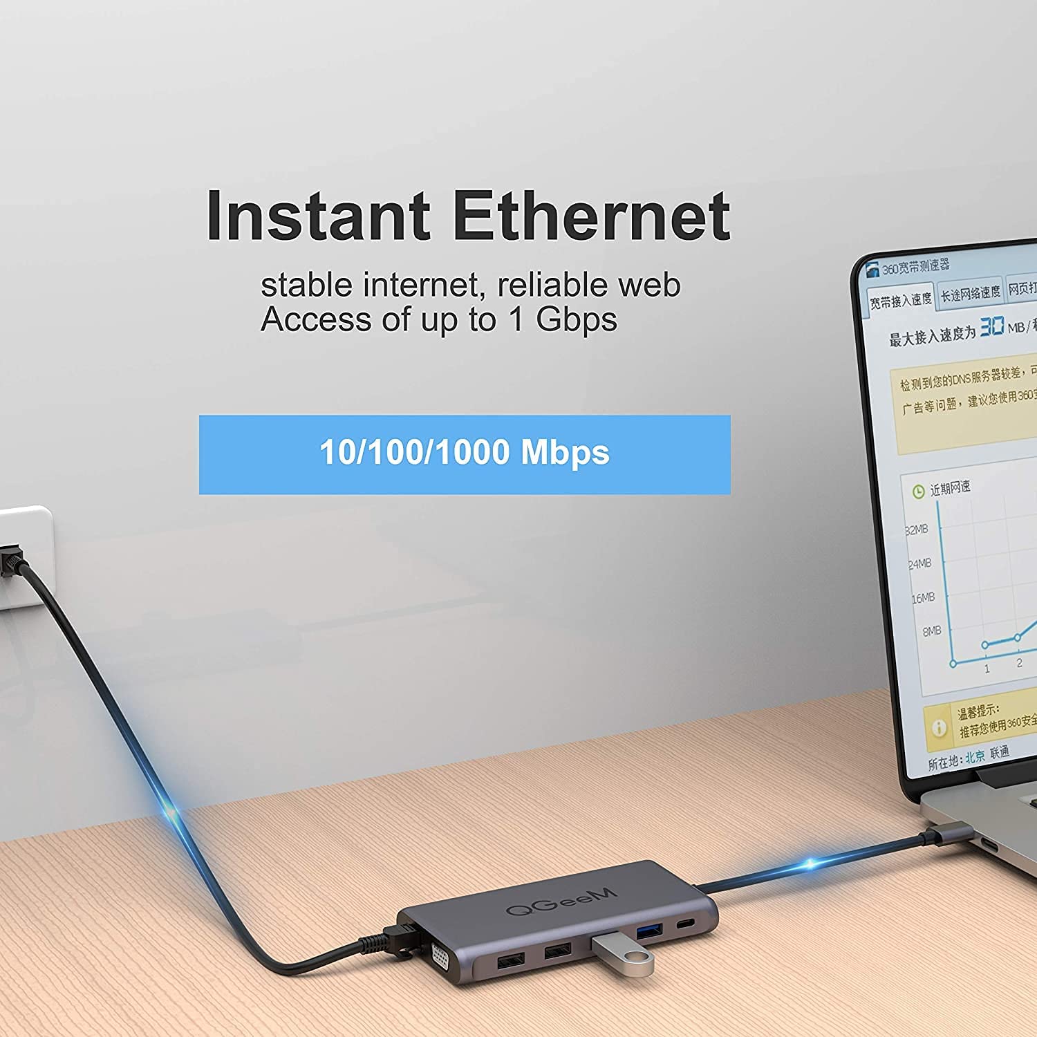 QGeeM Dockningsstation USB-C, 12-i-1, 4K60Hz 3xskärm - 3
