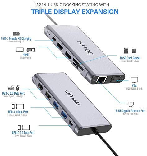 QGeeM Dockningsstation USB-C, 12-i-1, 4K60Hz 3xskärm - 6