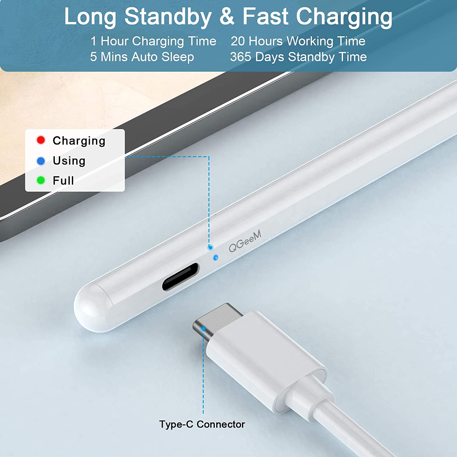 QGeeM Stylus Penna för iPad med handavvisningsteknik Vit - 4