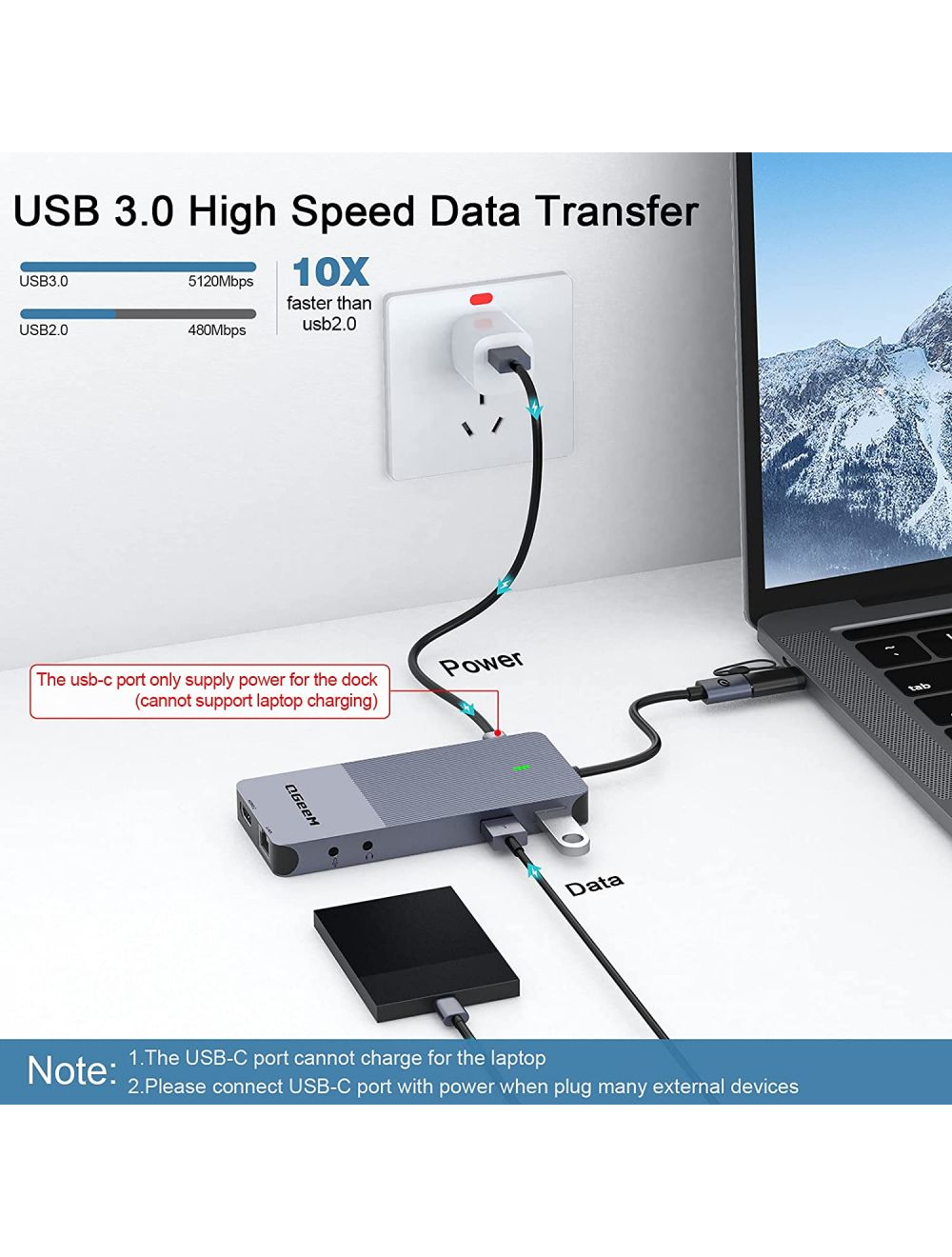  QGeeM Dockningsstation USB C, 11-i-1 4k60Hz, 3xskärm - 8