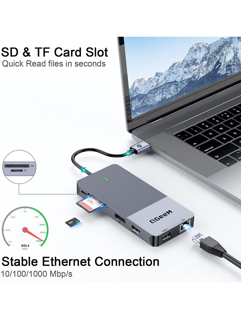  QGeeM Dockningsstation USB C, 11-i-1 4k60Hz, 3xskärm - 12