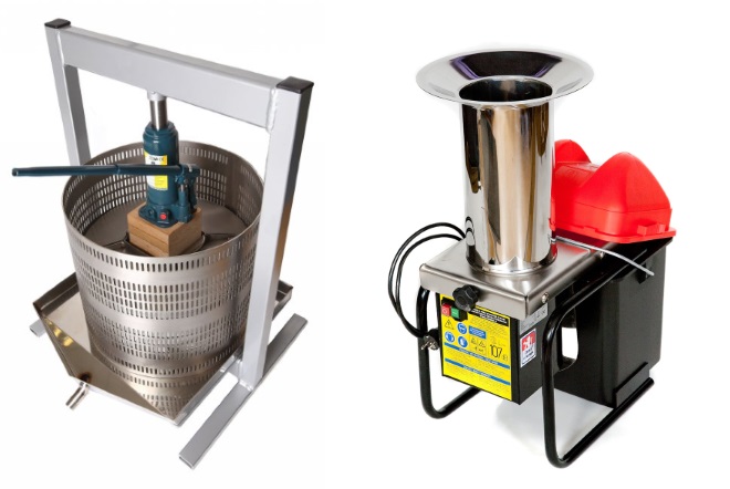 hydraulische fruitpers Vares 50L & elektrische fruitmolen Fruit Shark