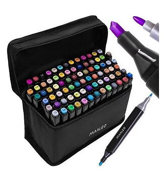 80-Pack - Tuschpennor med Fodral - Dubbelsidiga Pennor multifärg