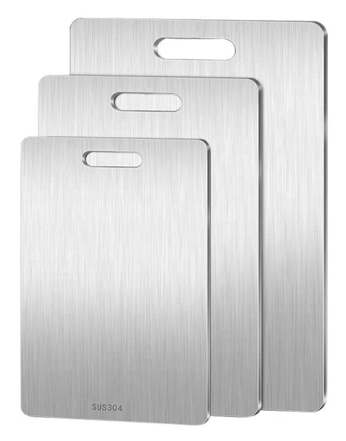 2 x Titanium-skærebræt, skærebræt i rustfrit stål, dobbeltsidet titanium til udskæring af kød, skærebræt til frugt, 34x23cm - 4
