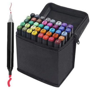 48-Pack - Tuschpennor med Fodral - Dubbelsidiga Pennor multifärg