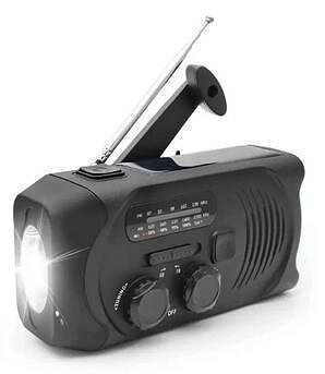 Svart Vevradio med Solceller, Ficklampa och 2000mAh Powerbank Nödradio, Överlevnad