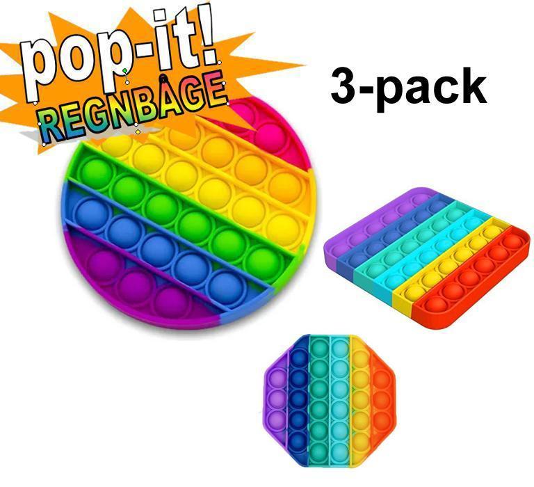 3-pack Pop It Fidget Toy Original - Regnbåge