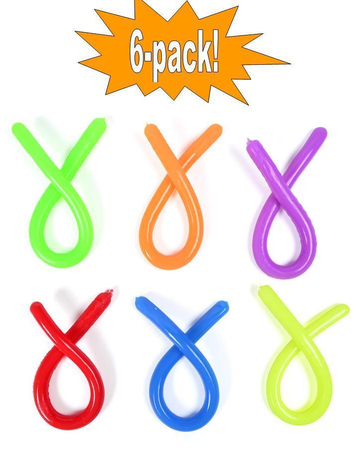 6-pack Stretchy Noodle String Neon Children Fidget Sensory Toy - Blandade färger