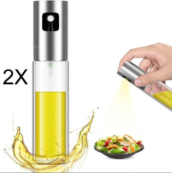 2 x Sprayflaska för olja &amp; vinäger - Rostfritt stål Silver
