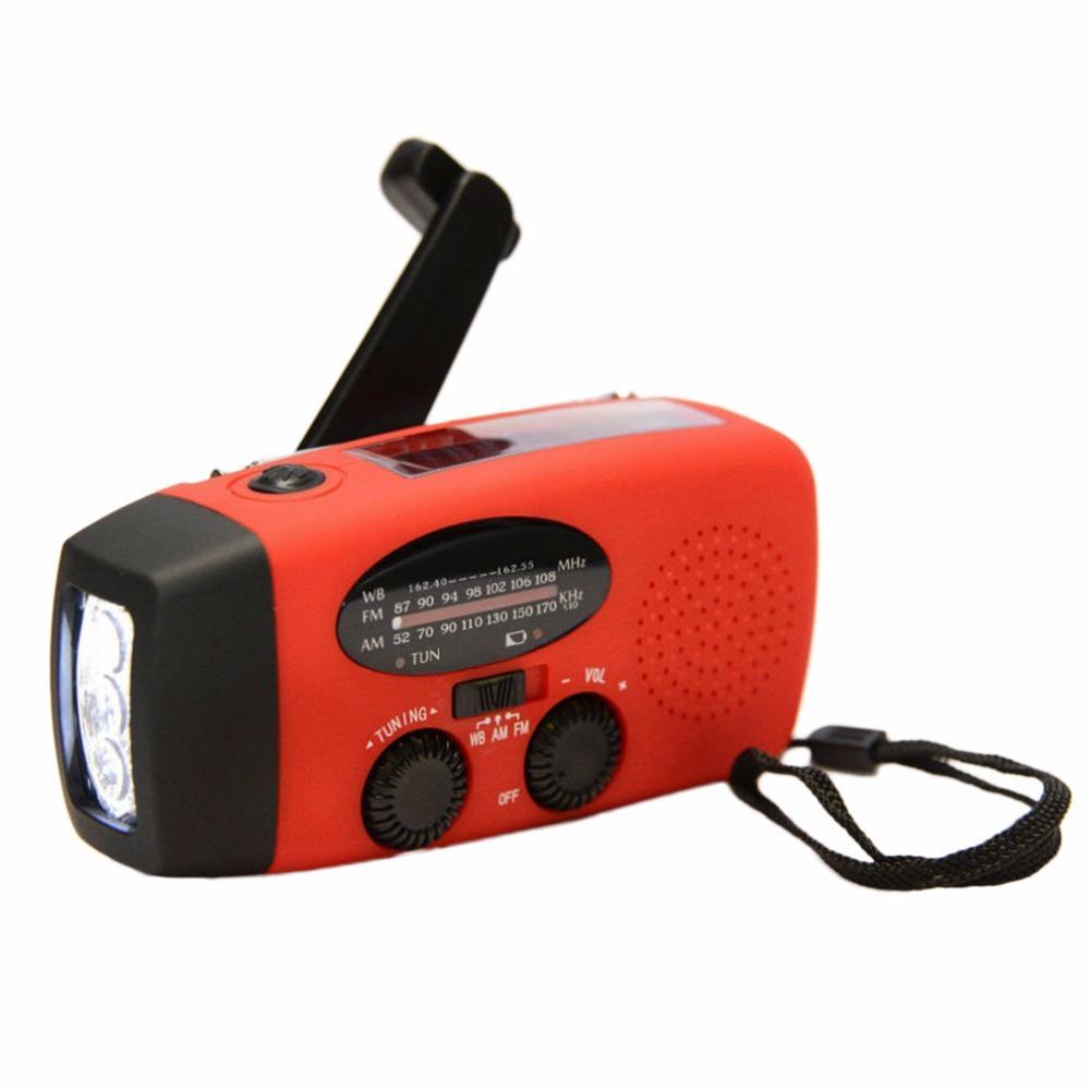 Röd Vevradio med Solceller, Ficklampa och 2000mAh Powerbank Nödradio, Ãverlevnad