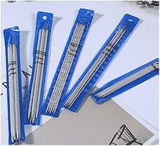 Set med 7 st. storlekar Strumpstickor i rostfritt stål