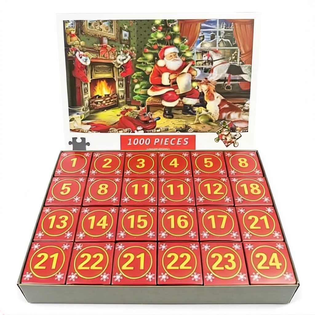 2 st. Super Juligt motiv Adventskalender 2026, Santa 1000 pusselbitar, julkalender pussel - 3