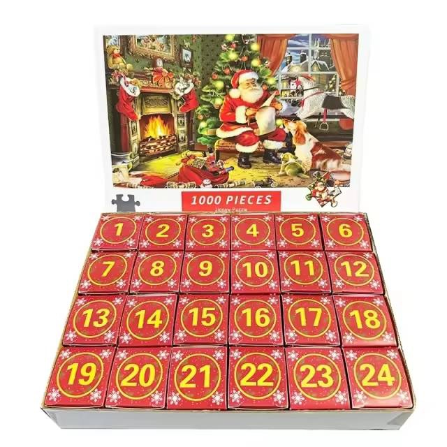 2 st. Super Juligt motiv Adventskalender 2026, Santa 1000 pusselbitar, julkalender pussel - 5
