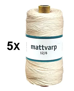 5 st. rullar Extra stark Mattvarp 12/6 Oblekt 500 gr / rulle - 100% ekologisk bomullsmattvarp
