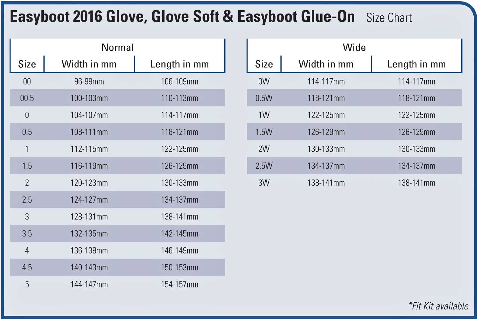 easyboot glove backcountry size chart