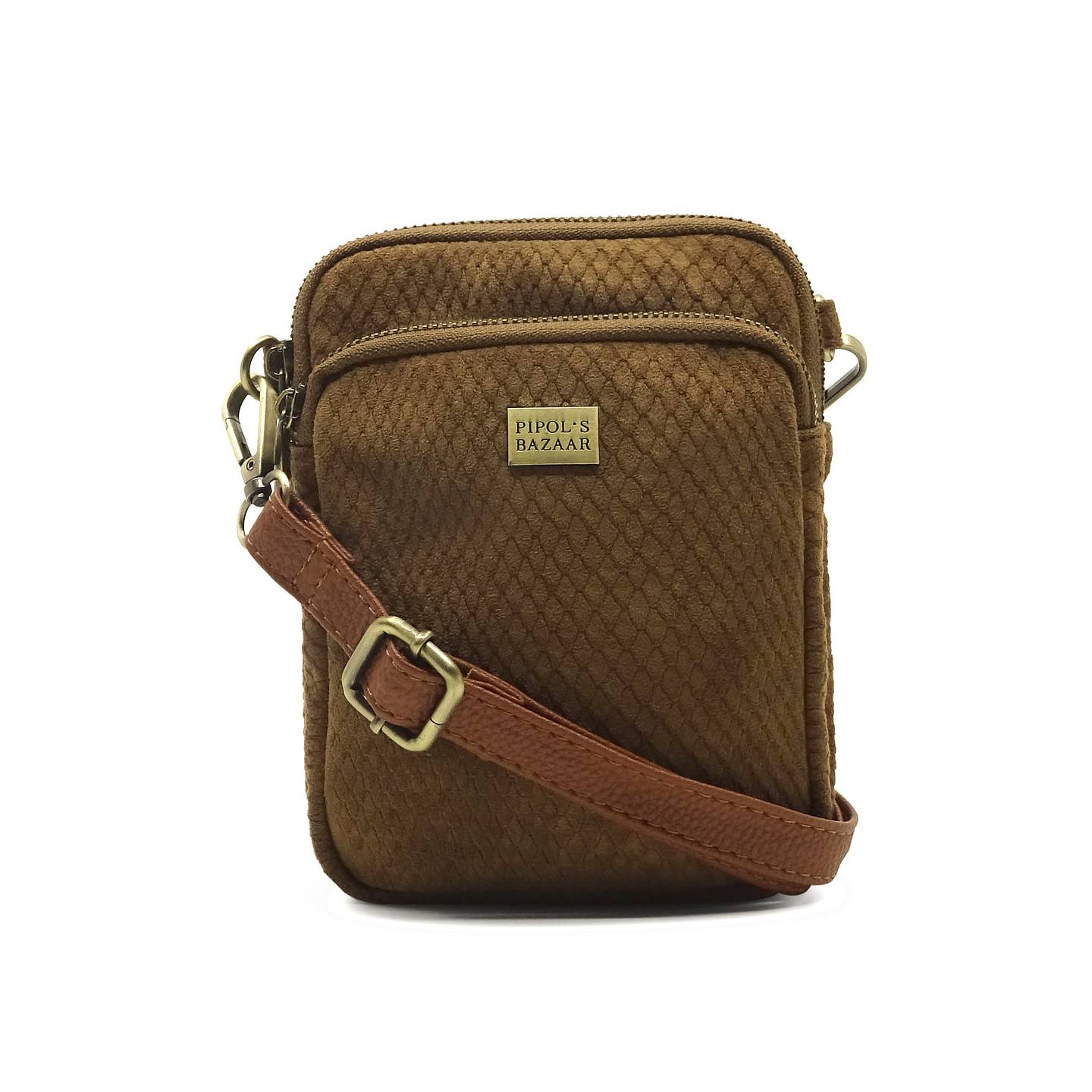 TRIPLE ZIP BAG IMPRESS BROWN
