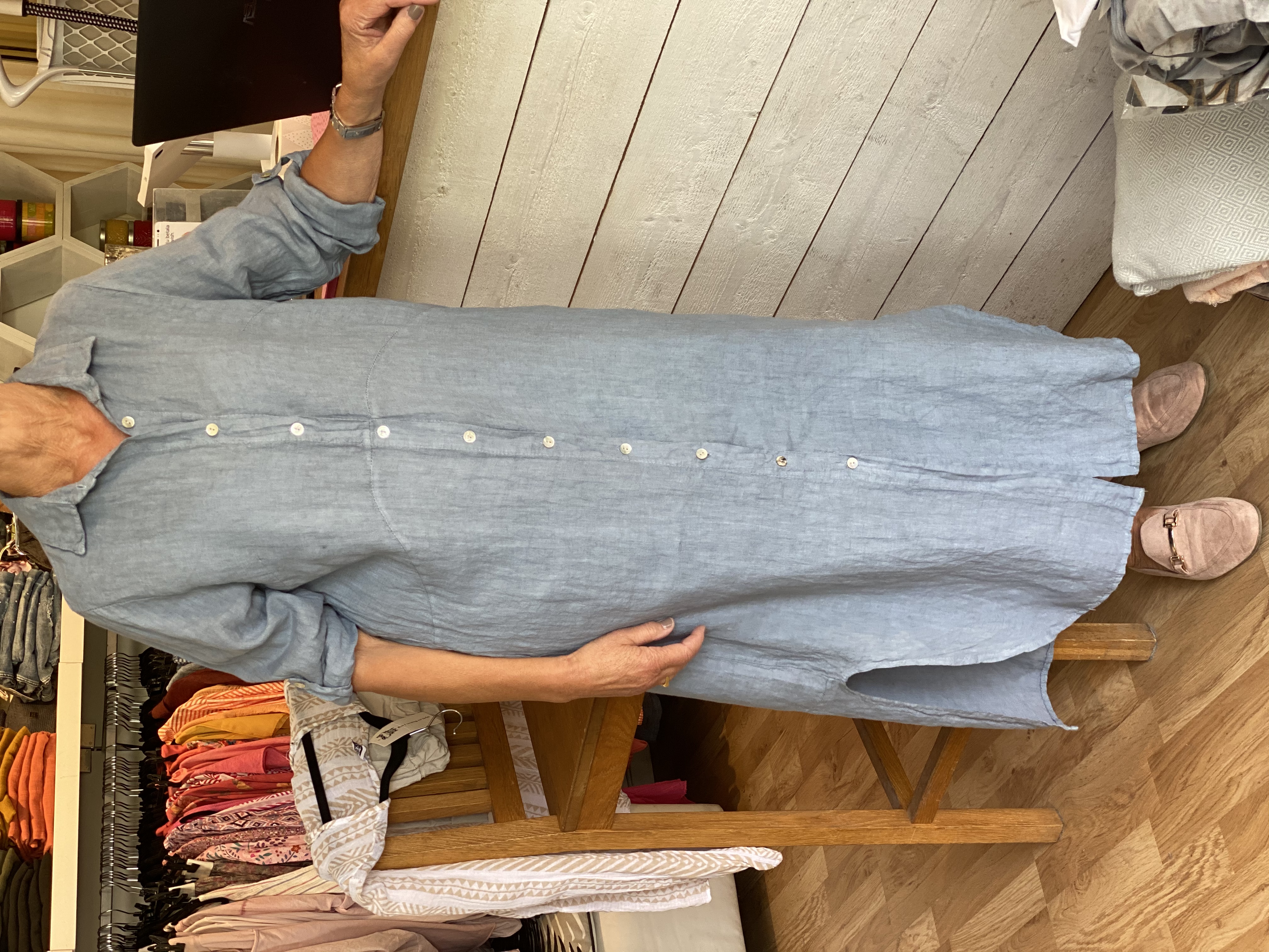 Linne Kimono/Klänning Duvblå Cosy House 