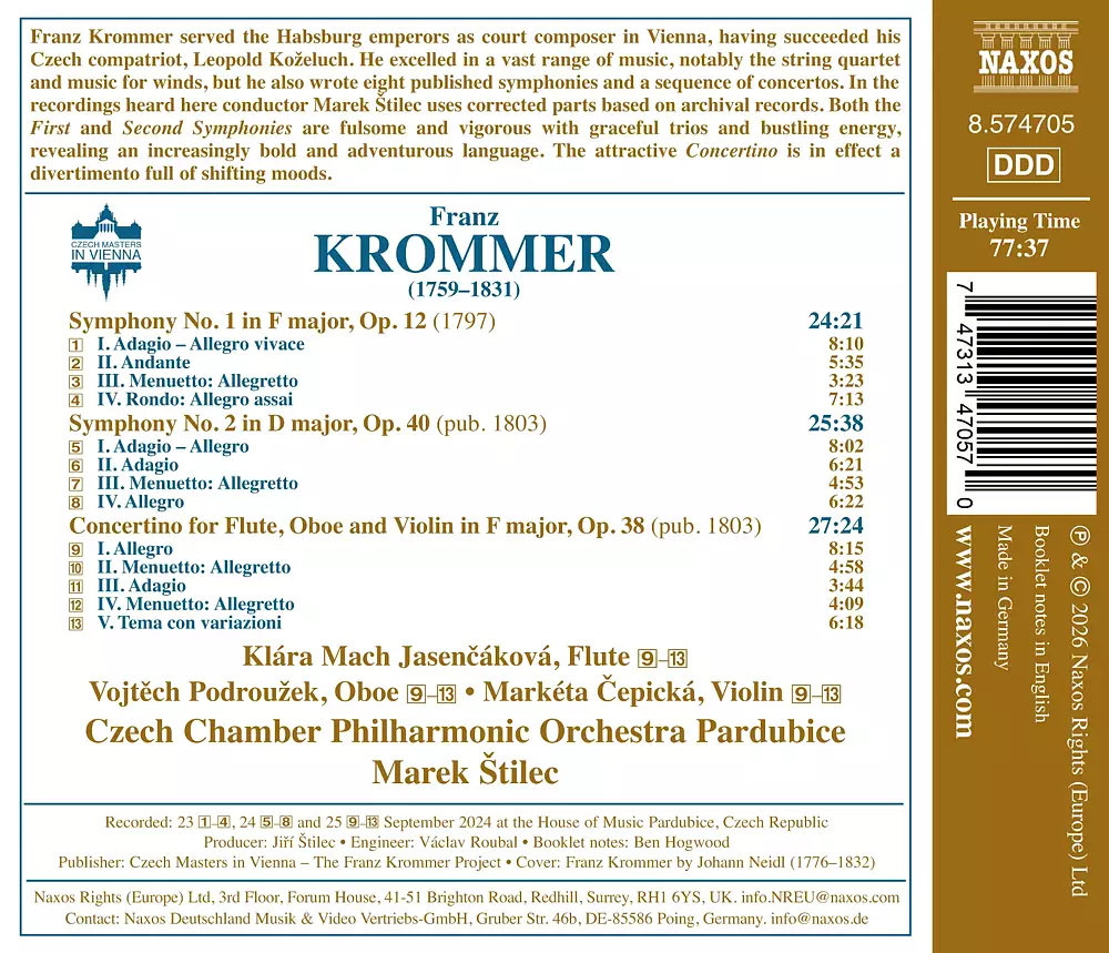 Krommer: Symphonies Nos. 1-2 & Concertino for Flute, Oboe & Violin