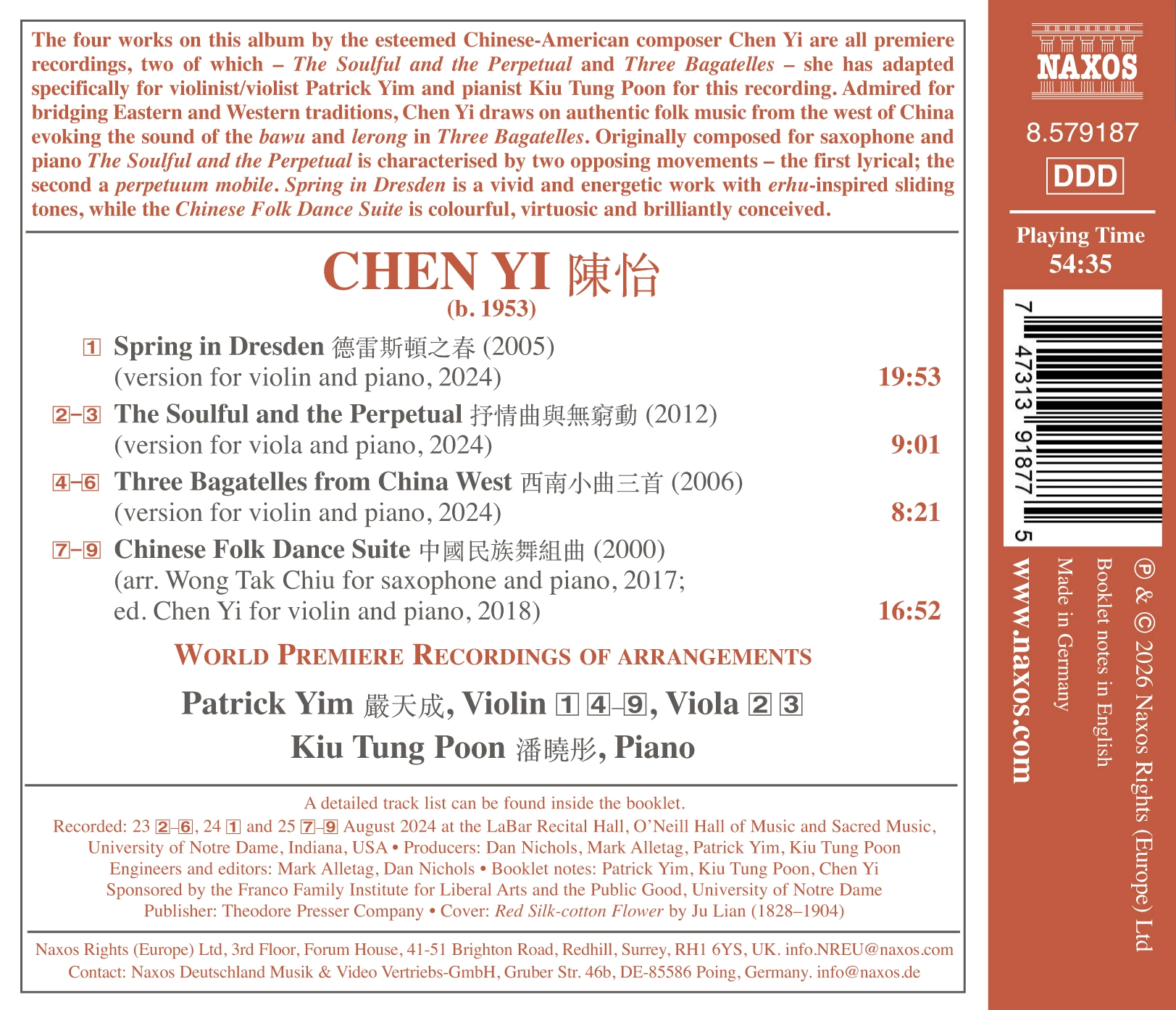 Chen Yi: Works for Violin, Viola & Piano
