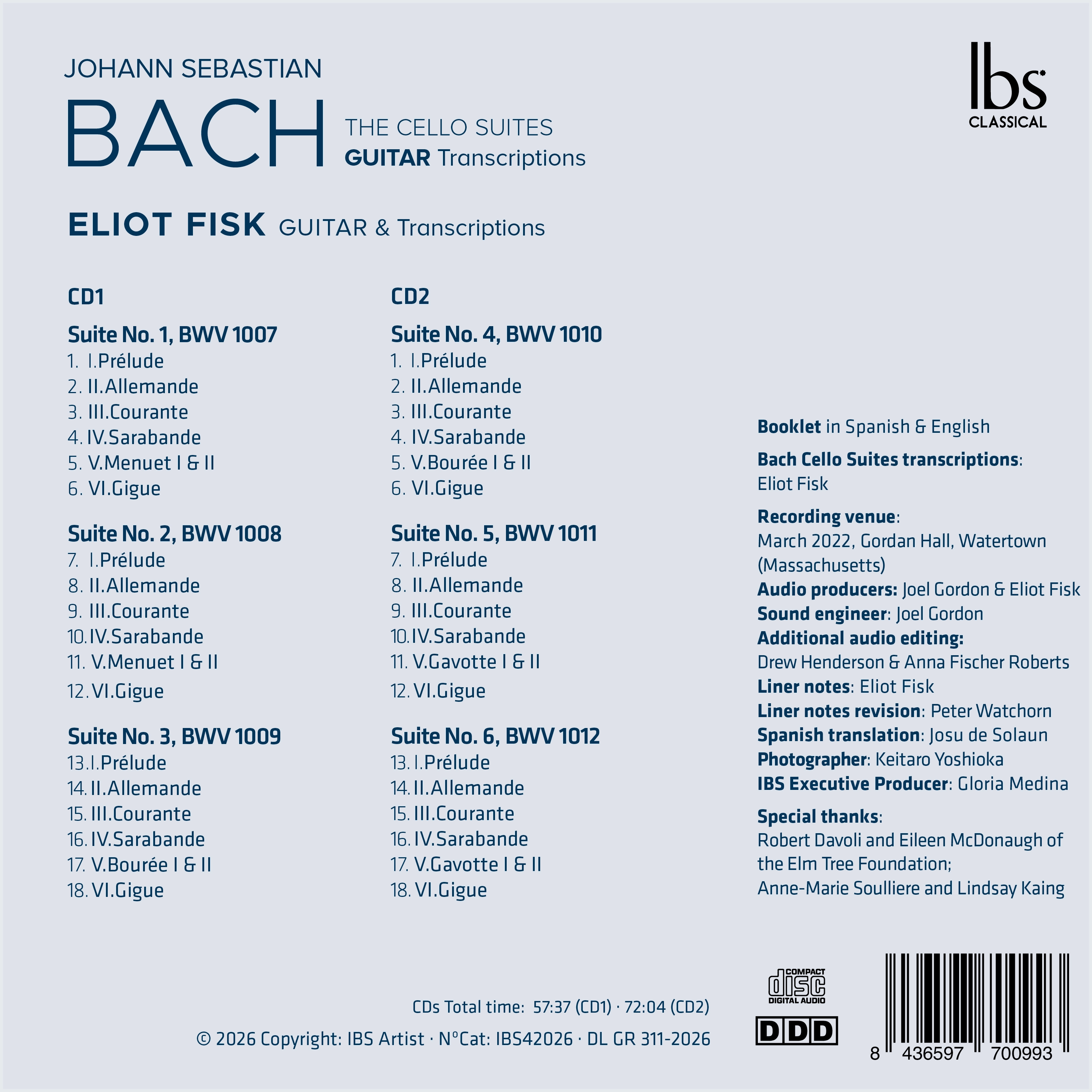 BACH The Cello Suites · Guitar Transcriptions