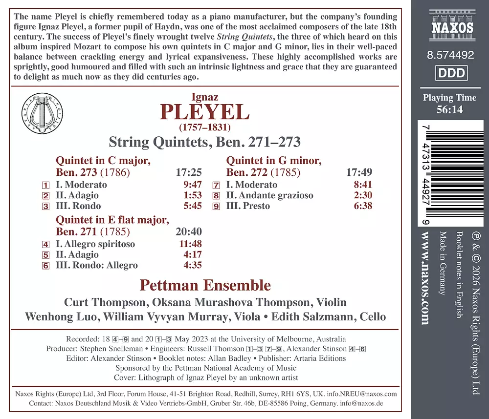 Pleyel: String Quintets, B. 271-273