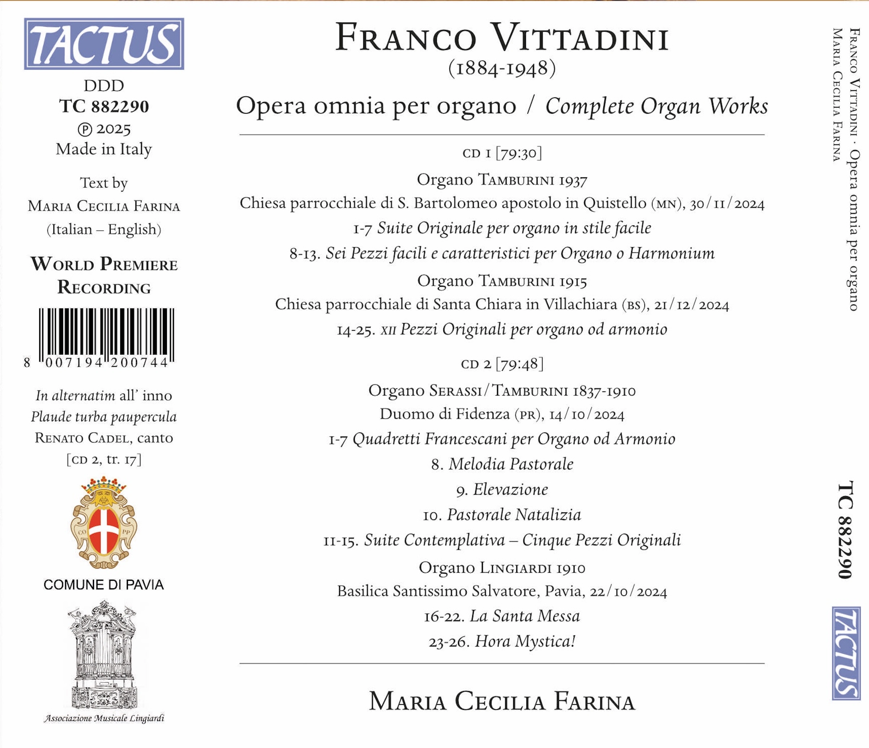 Vittadini: Opera omnia per organo