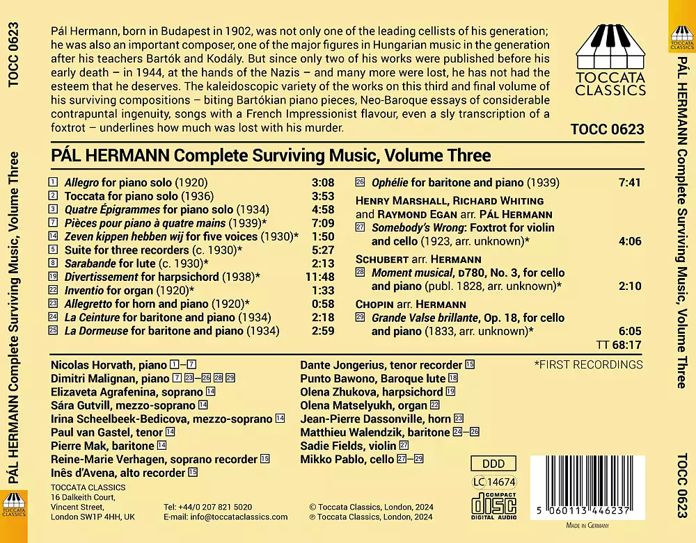 Pál Hermann: Complete Surviving Music, Vol. 3