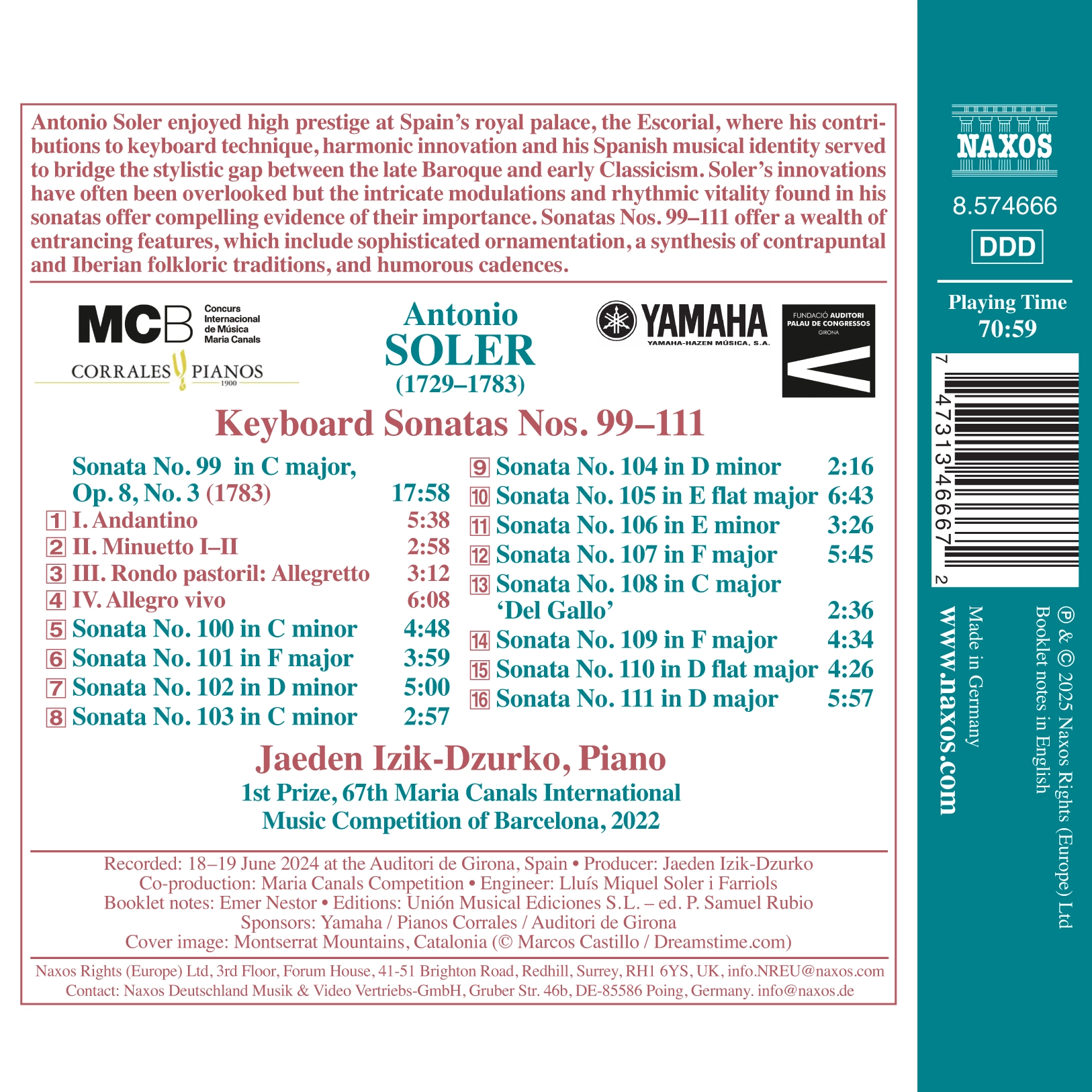 Soler: Keyboard Sonatas Nos. 99-111