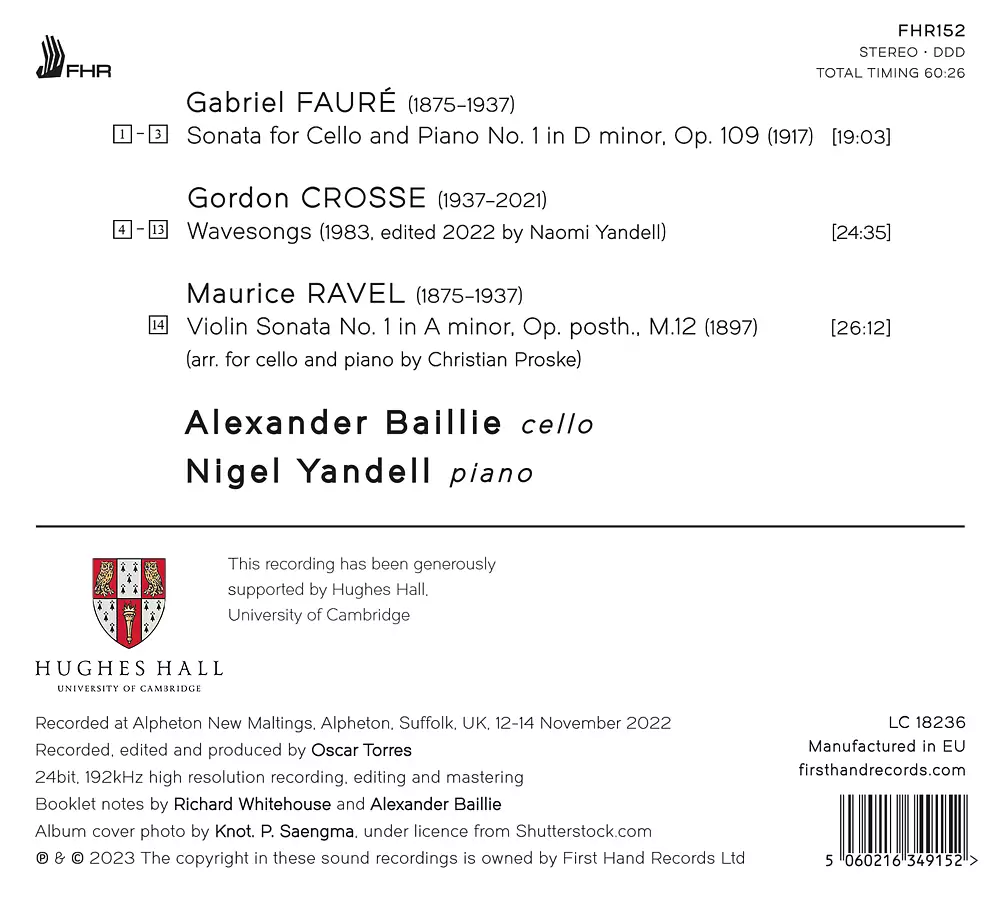 Fauré, Crosse & Ravel: Works for Cello & Piano
