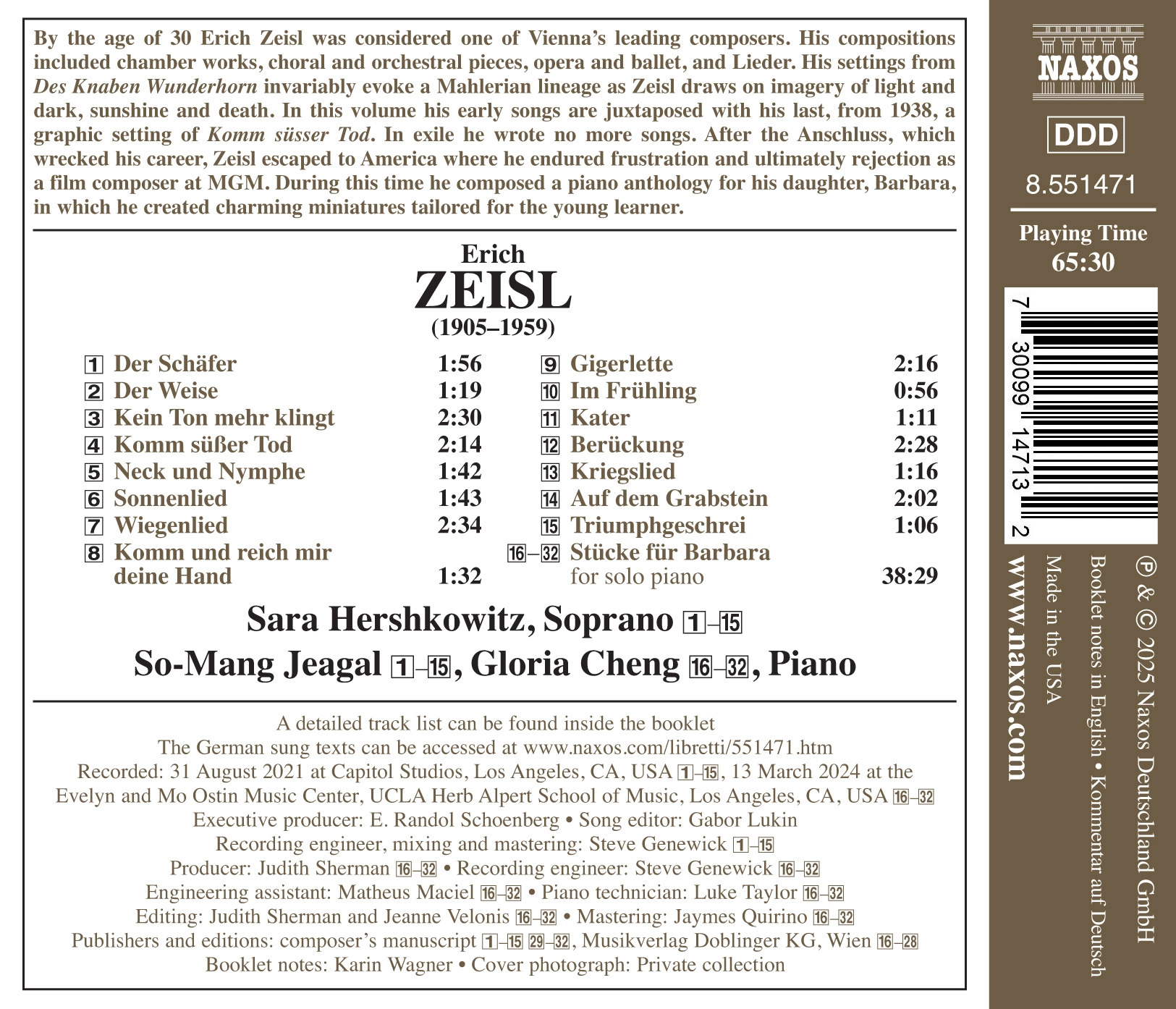 Zeisl: Lieder, Vol. 3