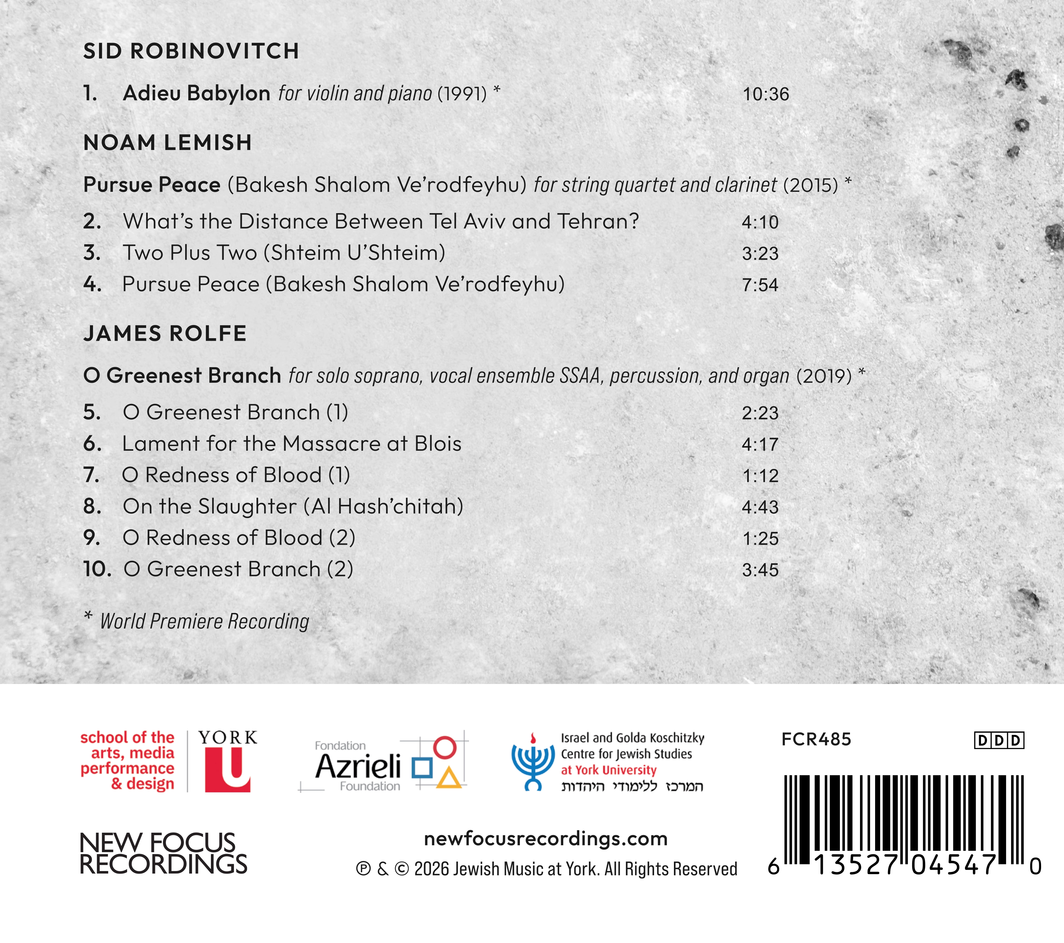 Pursue Peace: Contemporary Chamber Music by Canadian Jewish Composers