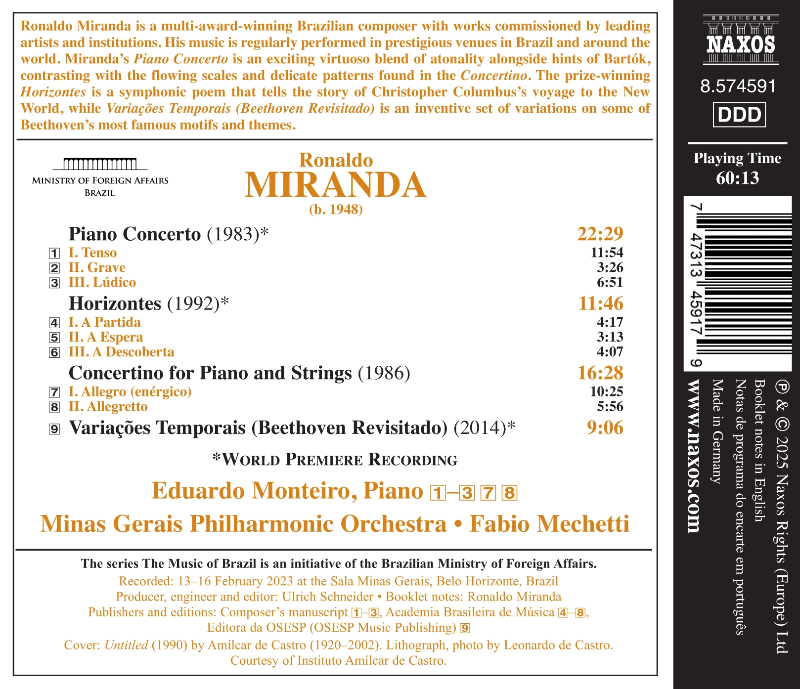 Miranda: Piano Concerto, Concertino, Horizontes & Variações Temporais