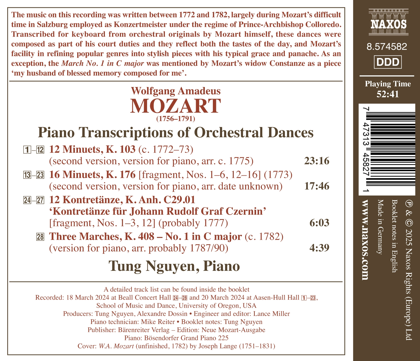 Mozart: Piano Transcriptions of Orchestral Dances