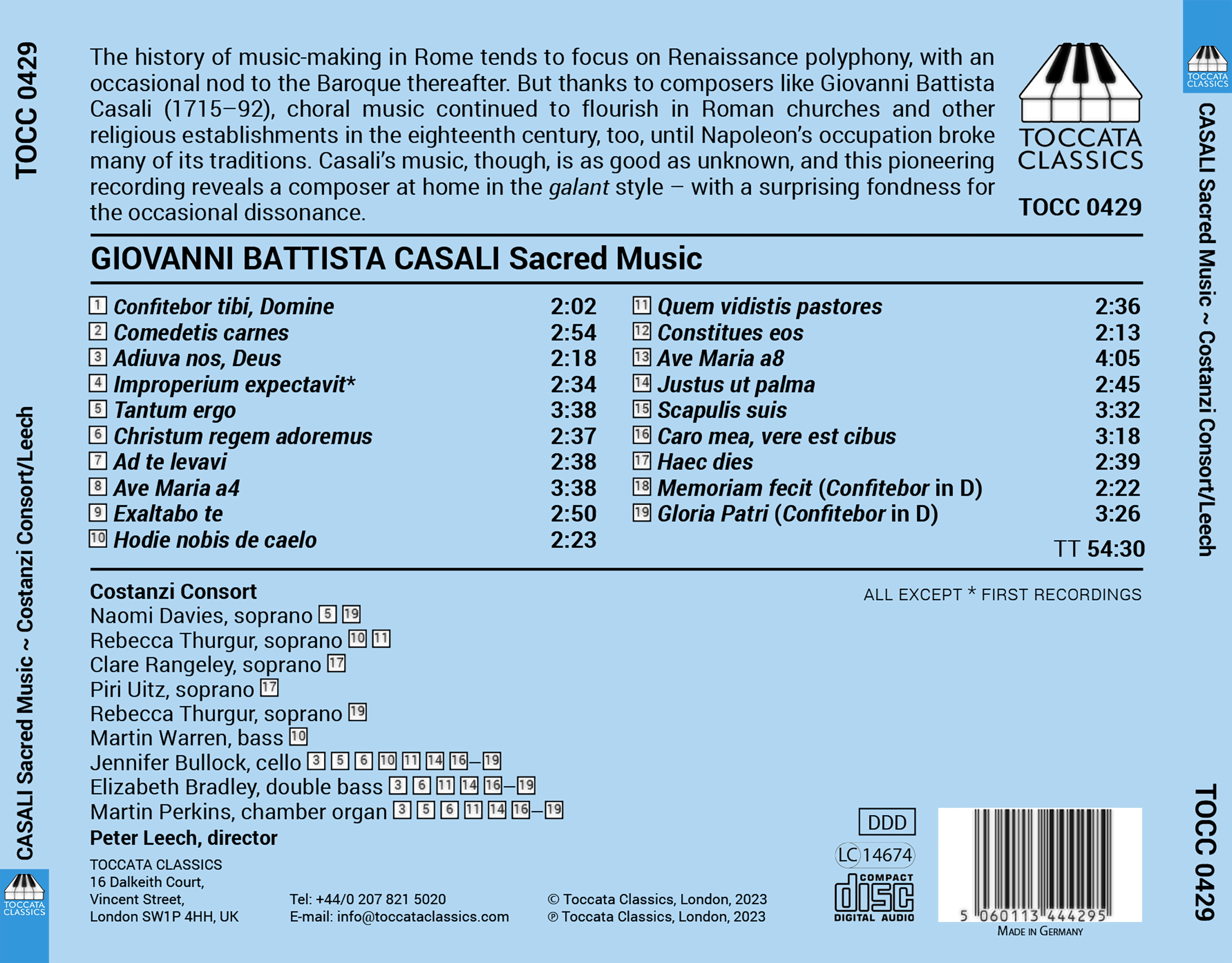 Giovanni Battista Casali: Sacred Music from Eighteenth-Century Rome