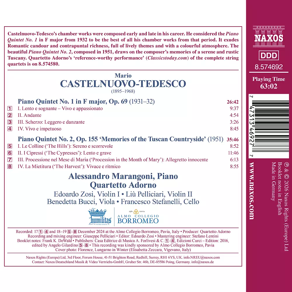 Castelnuovo-Tedesco: Piano Quintets